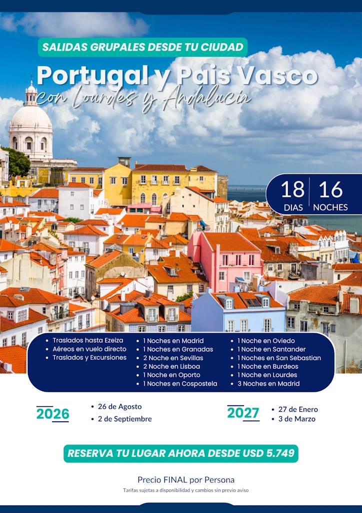 Detalle Portugal, Pais Vasco con Lourdes y Andalucia